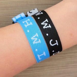 Black WWJD + Light Blue HWLF Bracelet Set + Original Poem
